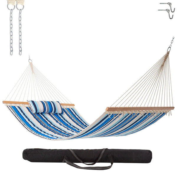 Blue and Beige Large Double Quilted Hammock with Detachable Pillow, image 1