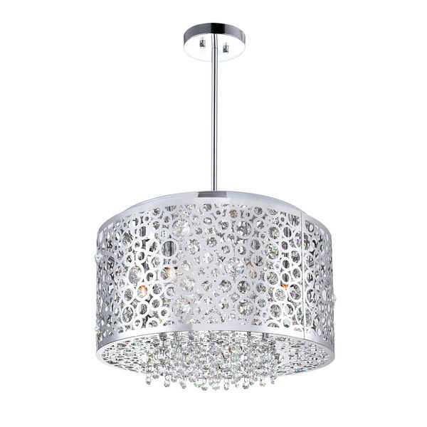 Bubbles Chrome Six-Light Drum Shade Chandelier with K9 Clear Crystals, image 1