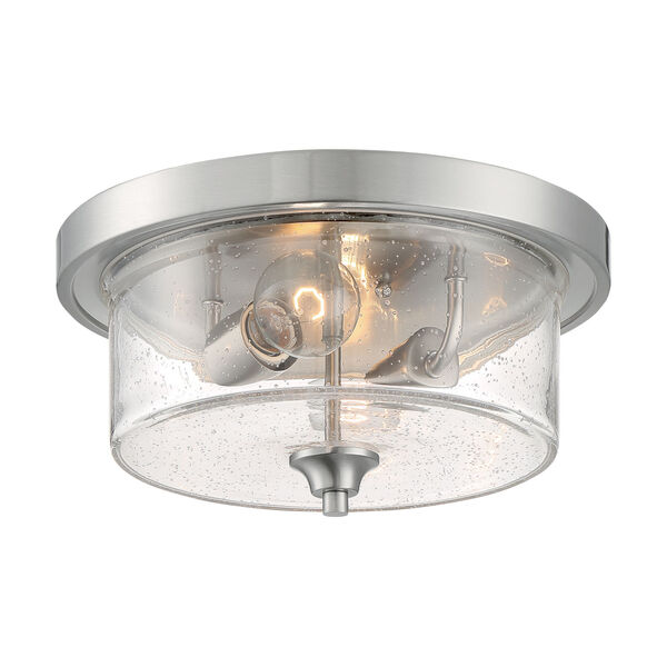 Bransel Brushed Nickel Two-Light Flush Mount with Clear Seeded Glass, image 4