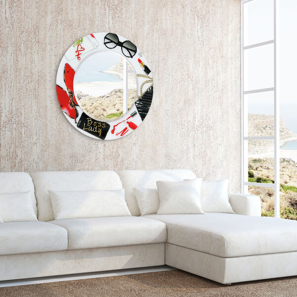 Boss Lady Red 36 x 36-Inch Round Beveled Wall Mirror, image 6