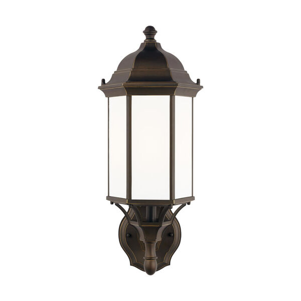 Sevier Antique Bronze One-Light Outdoor Uplight Medium Wall Sconce with Satin Etched Shade, image 1