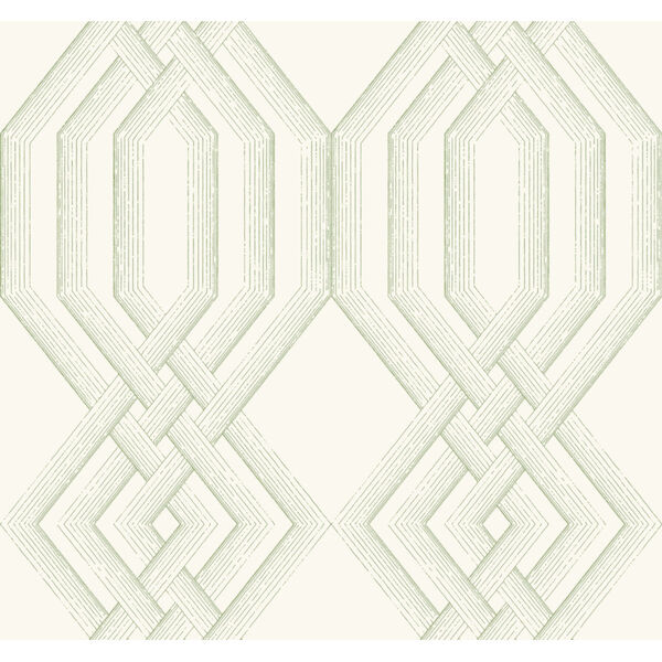 Handpainted  Green Ettched Lattice Wallpaper, image 2
