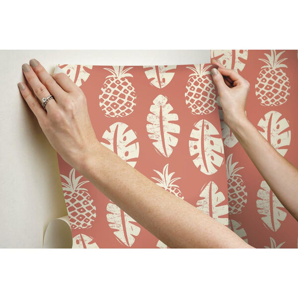 Pineapple Coral White Peel and Stick Wallpaper, image 3