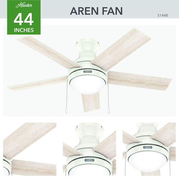 Aren Fresh White 44-Inch Low Profile Ceiling Fan with LED Light Kit and Pull Chain, image 4