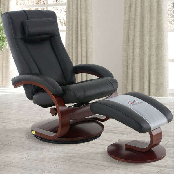 Selby Merlot Black Top Grain Leather Manual Recliner with Ottoman and Cervical Pillow, image 1
