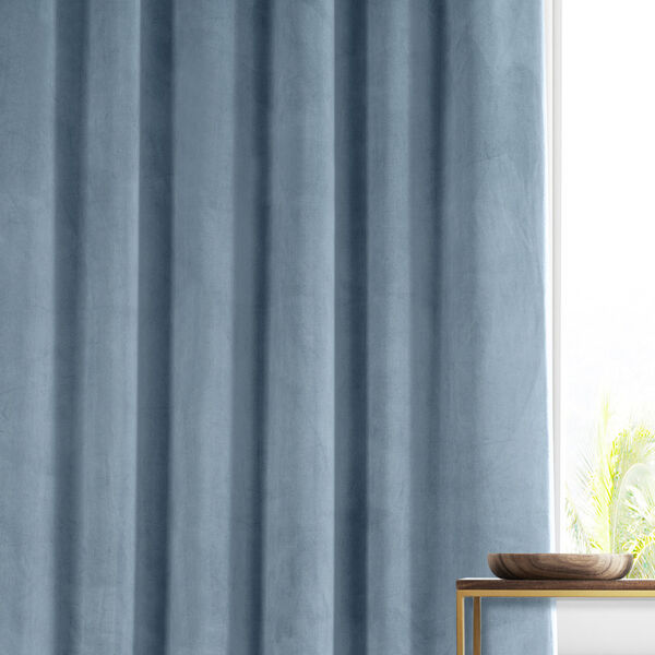 Signature Copenhagan Blue Plush Velvet Hotel Blackout Single Panel Curtain, image 6