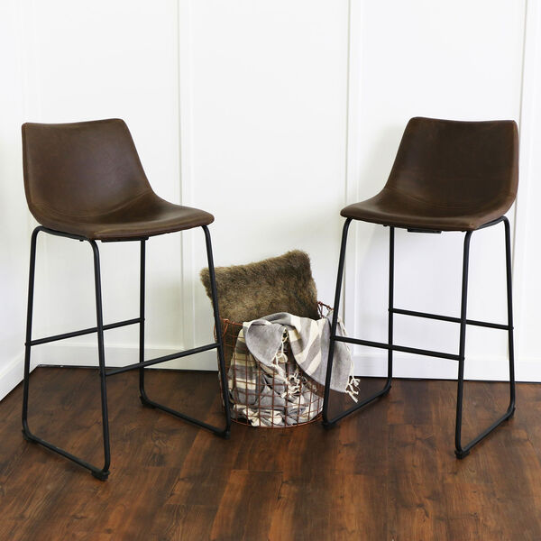 Brown Faux Leather Barstools - Set of 2, image 1