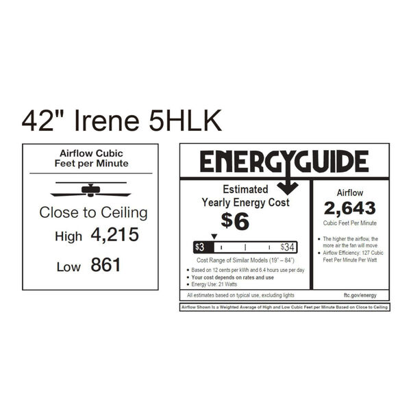 Irene-5HLK Matte Black 42-Inch Ceiling Fan with LED Light Kit and Matte White Blades, image 2