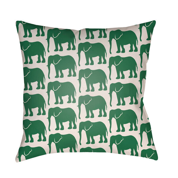 Lolita Elephant Kelly Green and Ivory 18 x 18 In. Pillow with Poly Fill, image 1
