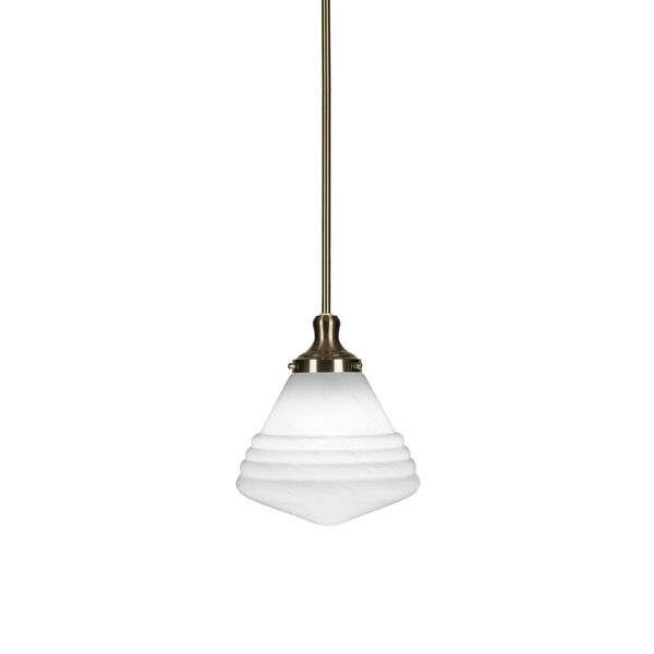 Juno New Age Brass One-Light 12-Inch Stem Hung Pendant with White Marble Glass, image 1
