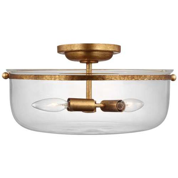 Lorford Gilded Iron Three-Light Medium Semi-Flush Mount with Clear Glass by Chapman and Myers, image 1