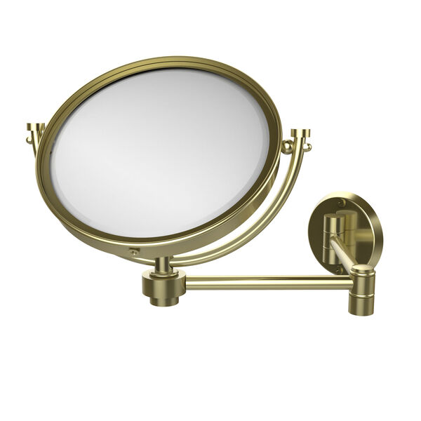 8 Inch Wall Mounted Extending Make-Up Mirror 2X Magnification, Satin Brass, image 1