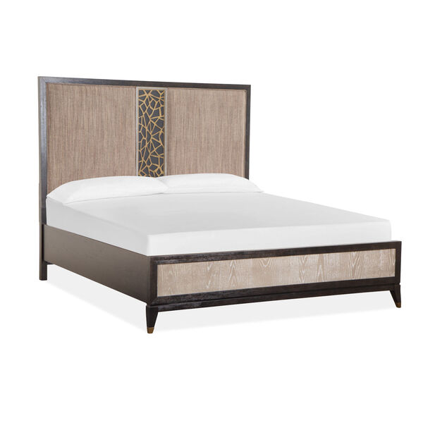 Ryker Nocturn Black and Coventry Gray Complete Panel Bed with Upholstered Headboard, image 1