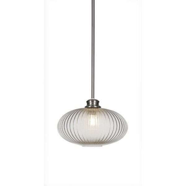 Carina Brushed Nickel 12-Inch One-Light Stem Hung Pendant with Micro Bubble Ribbed Glass Shade, image 1