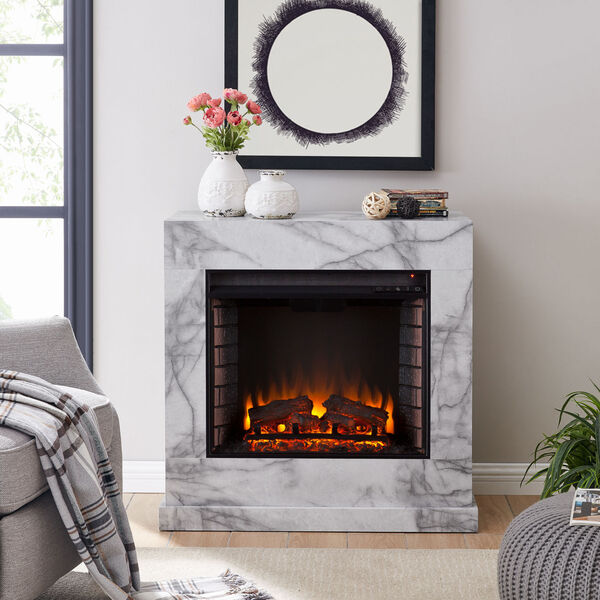 Dendale White Faux Marble Faux Marble Electric FIreplace, image 1