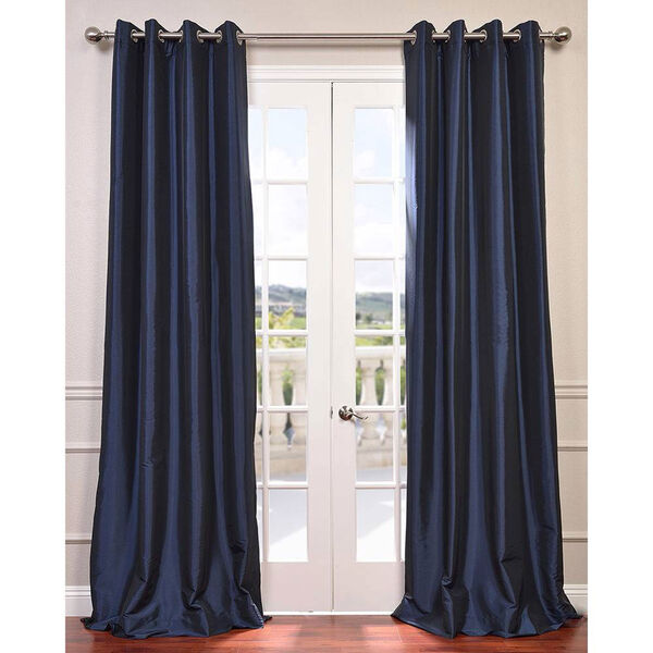 Navy Blue Grommet Blackout Faux Silk Taffeta Single Panel Curtain 50 x 120, image 1