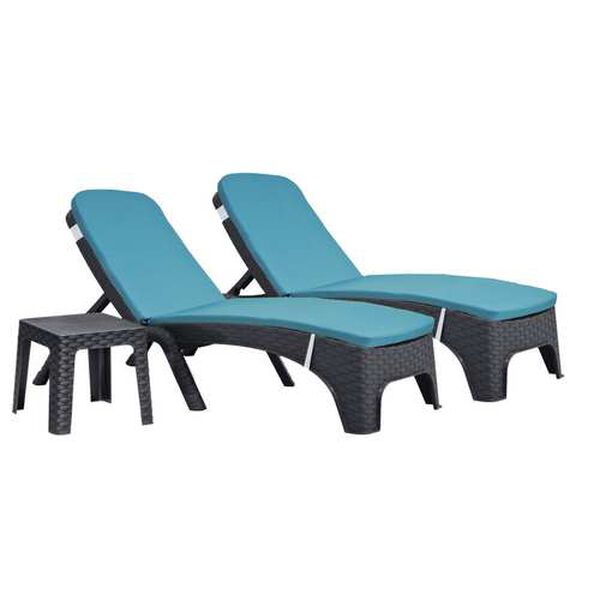 Roma Anthracite Teal Three-Piece Outdoor Chaise Lounger Set with Cushion, image 1