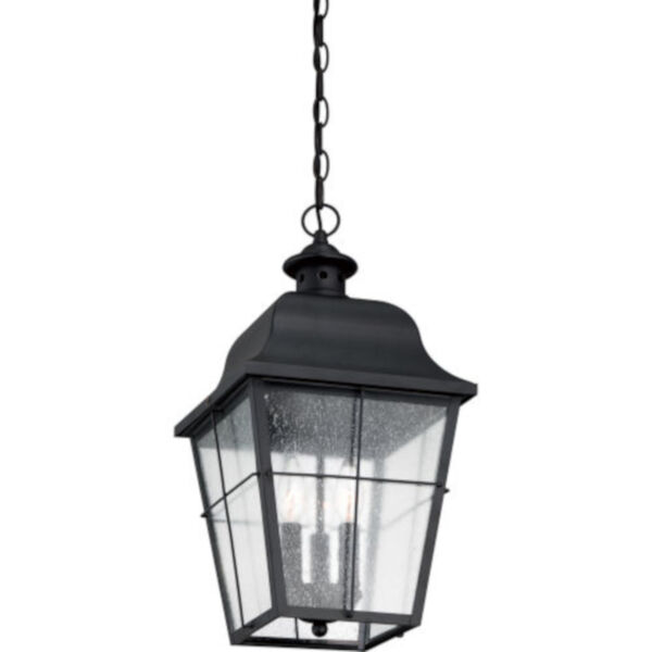 Bryant Black Three-Light Outdoor Pendant with Clear Seedy Glass, image 5