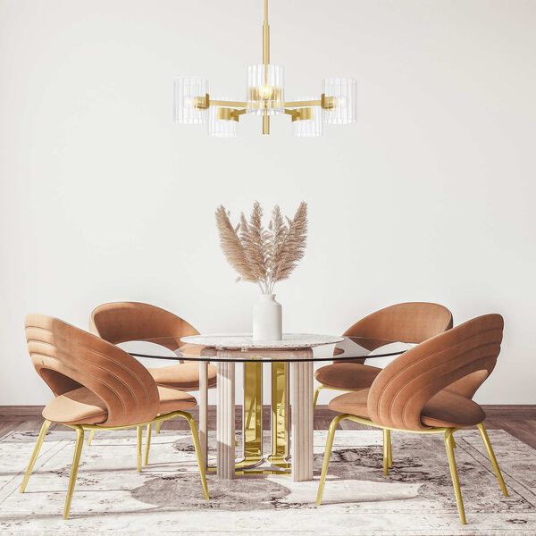 Aries Brushed Gold Five-Light Chandelier with Ribbed Glass Shades, image 2