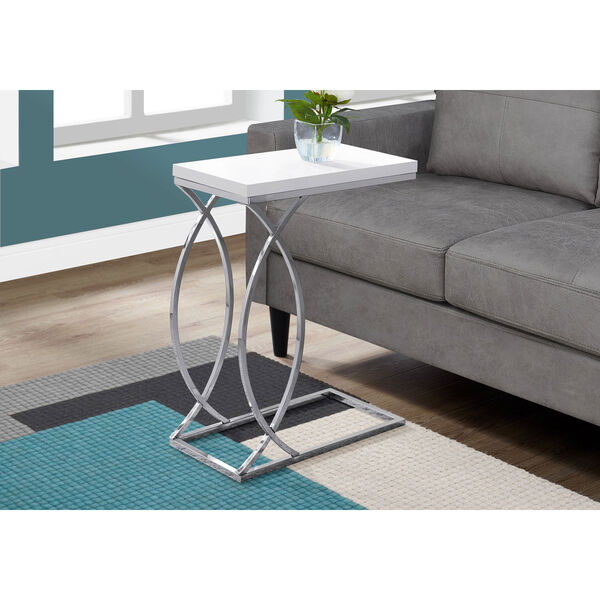 Glossy White and Chrome 18-Inch Accent Table, image 2