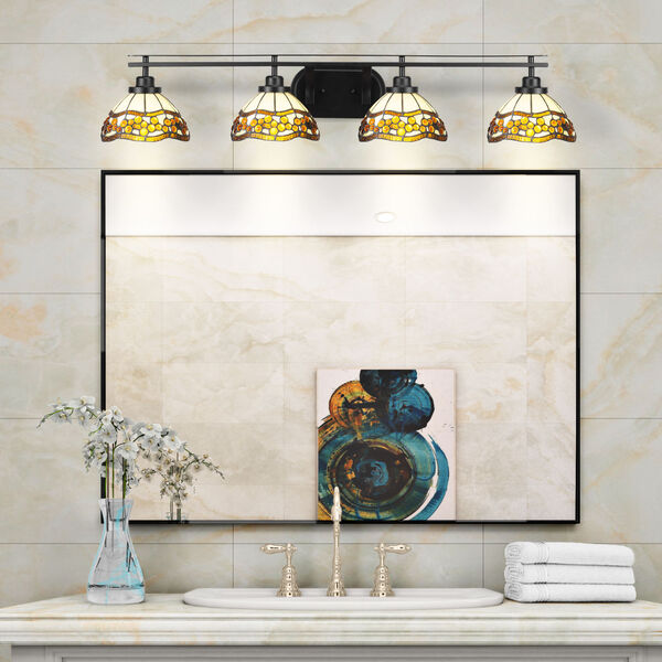 Odyssey Matte Black Four-Light Bath Vanity with Roman Jewel Art Glass, image 2
