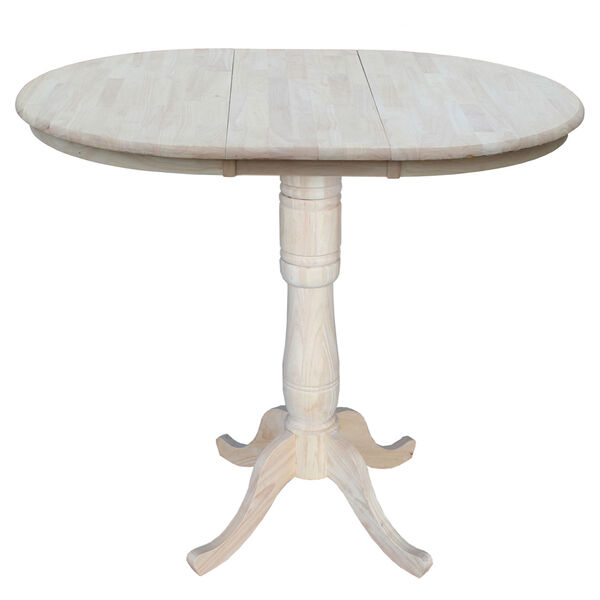 Unfinished 36-Inch Round Extension Bar Height Table with 12-Inch Leaf, image 2
