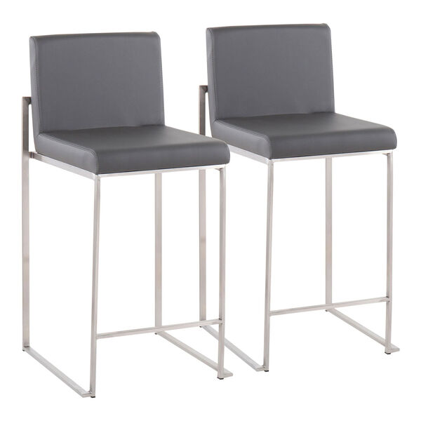 Fuji Stainless Steel and Grey High Back Counter Stool, Set of 2, image 2