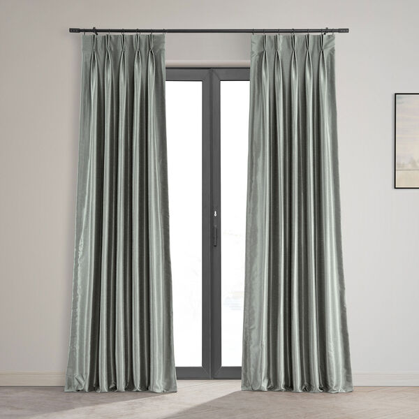 Silver Blackout Vintage Textured Faux Dupioni Silk Pleated Single Curtain Panel 25 x 108, image 1