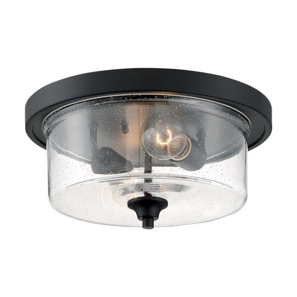 Bransel Matte Black Two-Light Flush Mount with Clear Seeded Glass, image 4