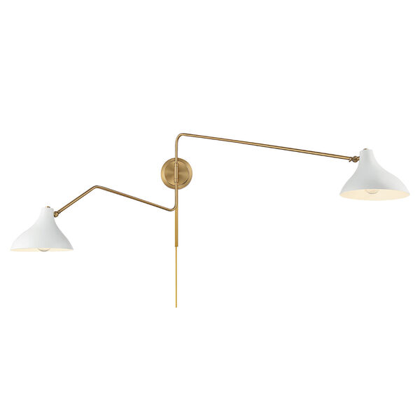 Chelsea White with Natural Brass Two-light Wall Sconce, image 1