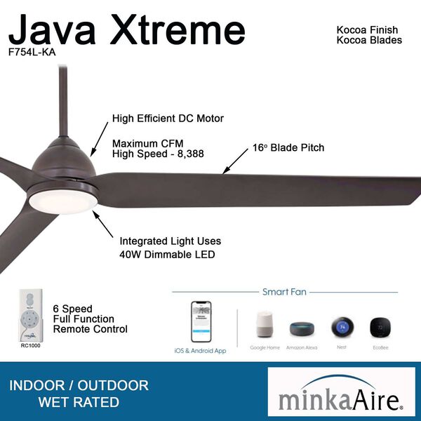 Java Xtreme Kocoa 84-Inch Integrated LED Outdoor Ceiling Fan with Wi-Fi, image 4