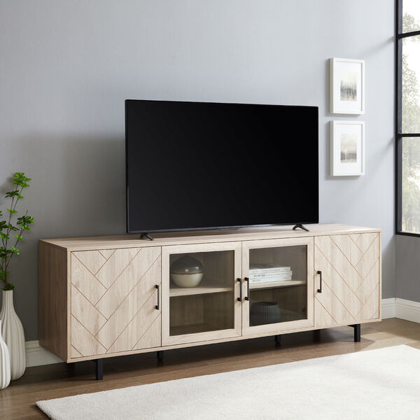 Birch TV Stand with Four Grooved Doors, image 3