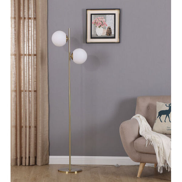 Sphere Brass Two-Light LED Floor Lamp, image 2
