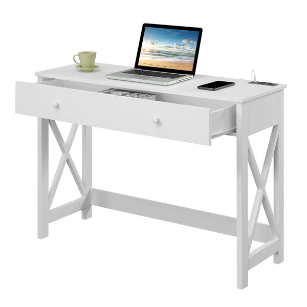 Oxford White Desk with Charging Station, image 1