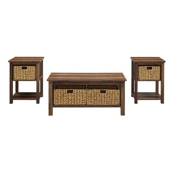 Rustic Oak Storage Coffee Table and Side Table Set, 3-Piece, image 1
