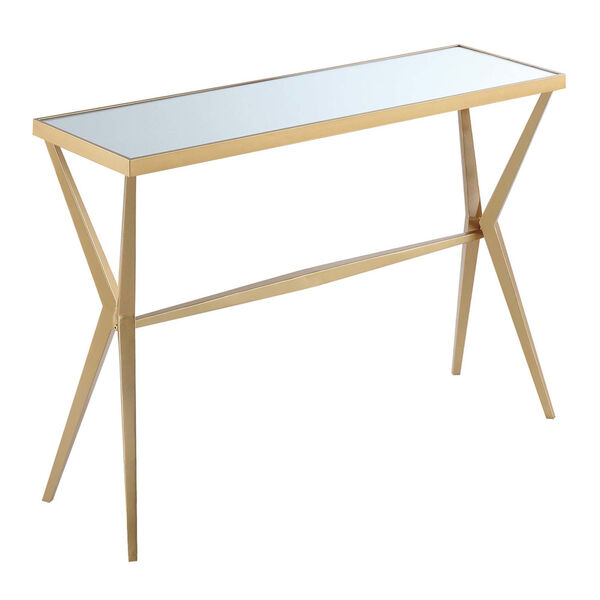 Saturn Gold Powder Coated Metal Console Table with Mirror Top, image 1