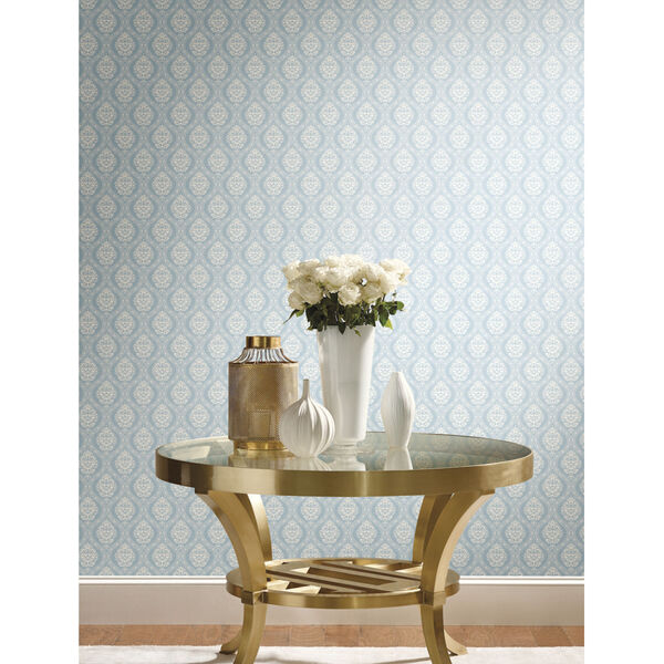Damask Resource Library Blue 20.5 In. x 33 Ft. Petite Ogee Wallpaper, image 1