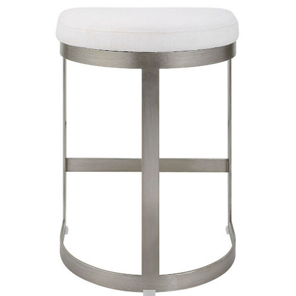 Ivanna Brushed Silver and White Backless Counter Stool, image 4