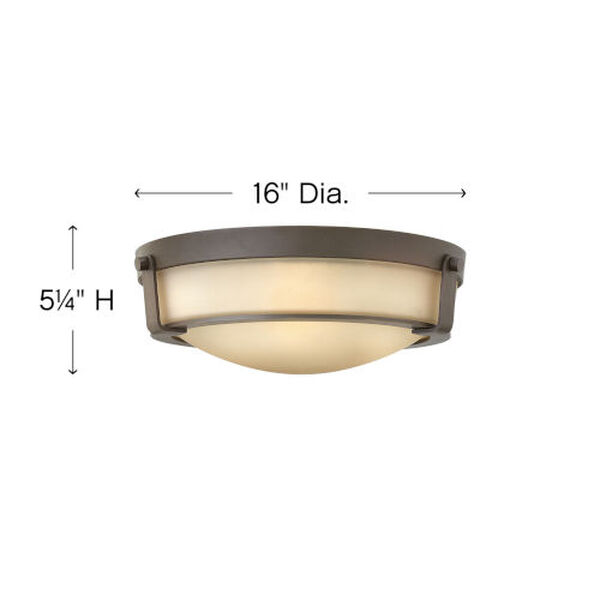 Hathaway Olde Bronze 16-Inch Three-Light Flush Mount with Etched Amber Glass, image 3