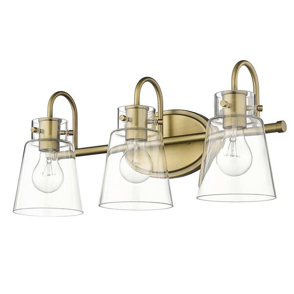 Bristow Antique Brass Three-Light Bath Vanity with Clear Glass, image 3