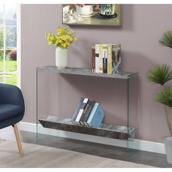 SoHo Gray Faux Marble and Glass V-Console Table with Shelf, image 3