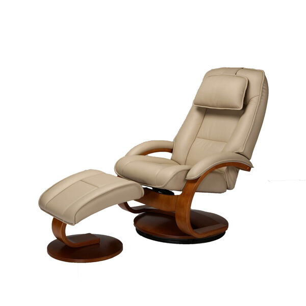 Selby Walnut Cobblestone Top Grain Leather Manual Recliner with Ottoman, image 3
