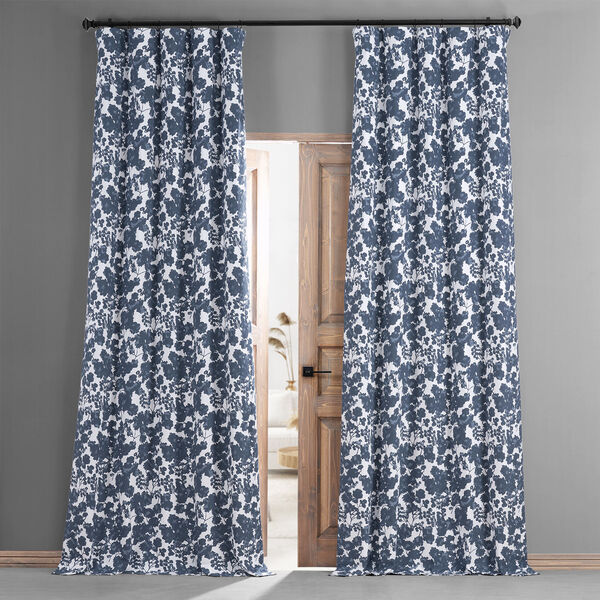 Fleur Blue Printed Cotton Blackout Single Panel Curtain, image 1
