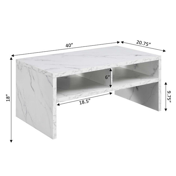 Northfield Admiral White Faux Marble Deluxe Coffee Table with Shelves, image 6