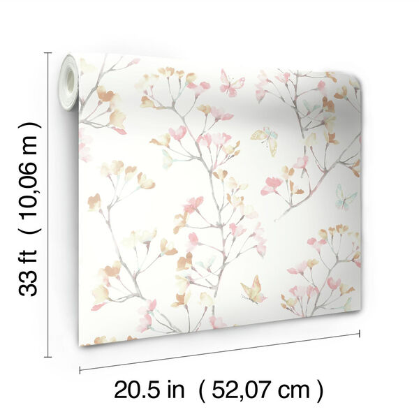 A Perfect World Peach and Aqua Watercolor Branch Wallpaper - SAMPLE SWATCH ONLY, image 4
