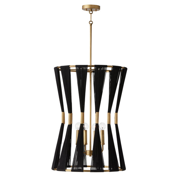 Bianca Black Rope and Patinaed Brass Four-Light Pinch Pleat Gathered Tapered String Foyer, image 1