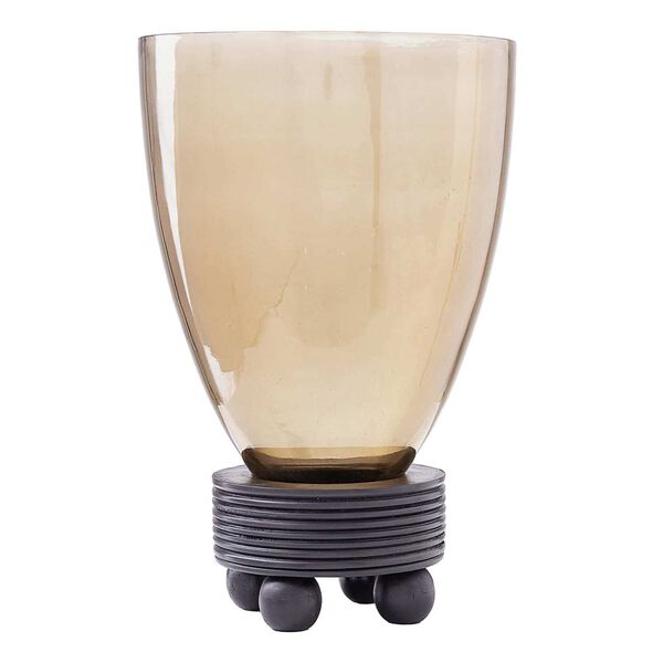 Wendell Smoke Glass Ebony Wood Vase, image 1