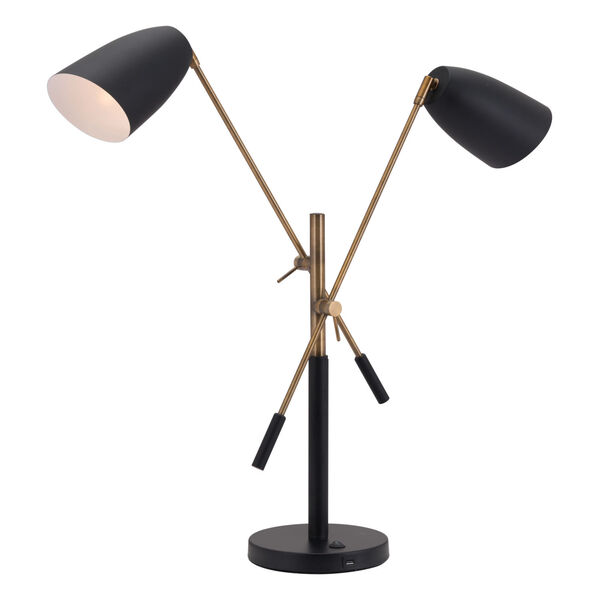 Tanner Matte Black and Brass Two-Light Desk Lamp, image 1