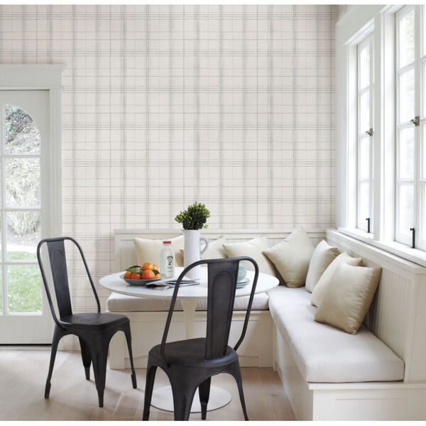 Simply Farmhouse Gray and White Plaid Wallpaper, image 1