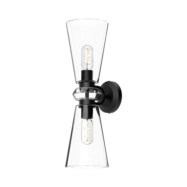 Salem Matte Black Two-Light Wall Sconce with Clear Glass, image 1